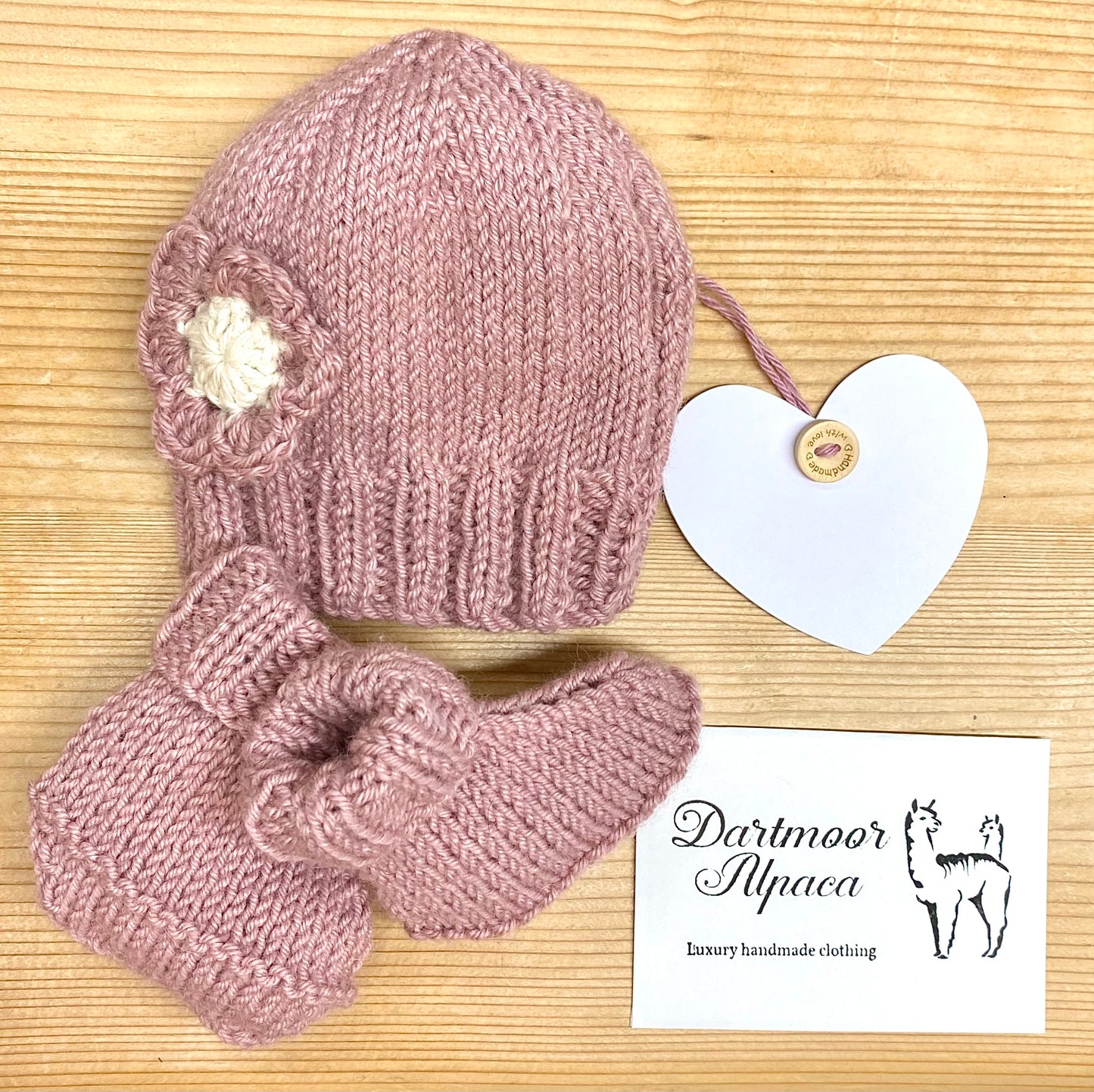 Luxury hand knitted alpaca Hugg Hat and Bootie set