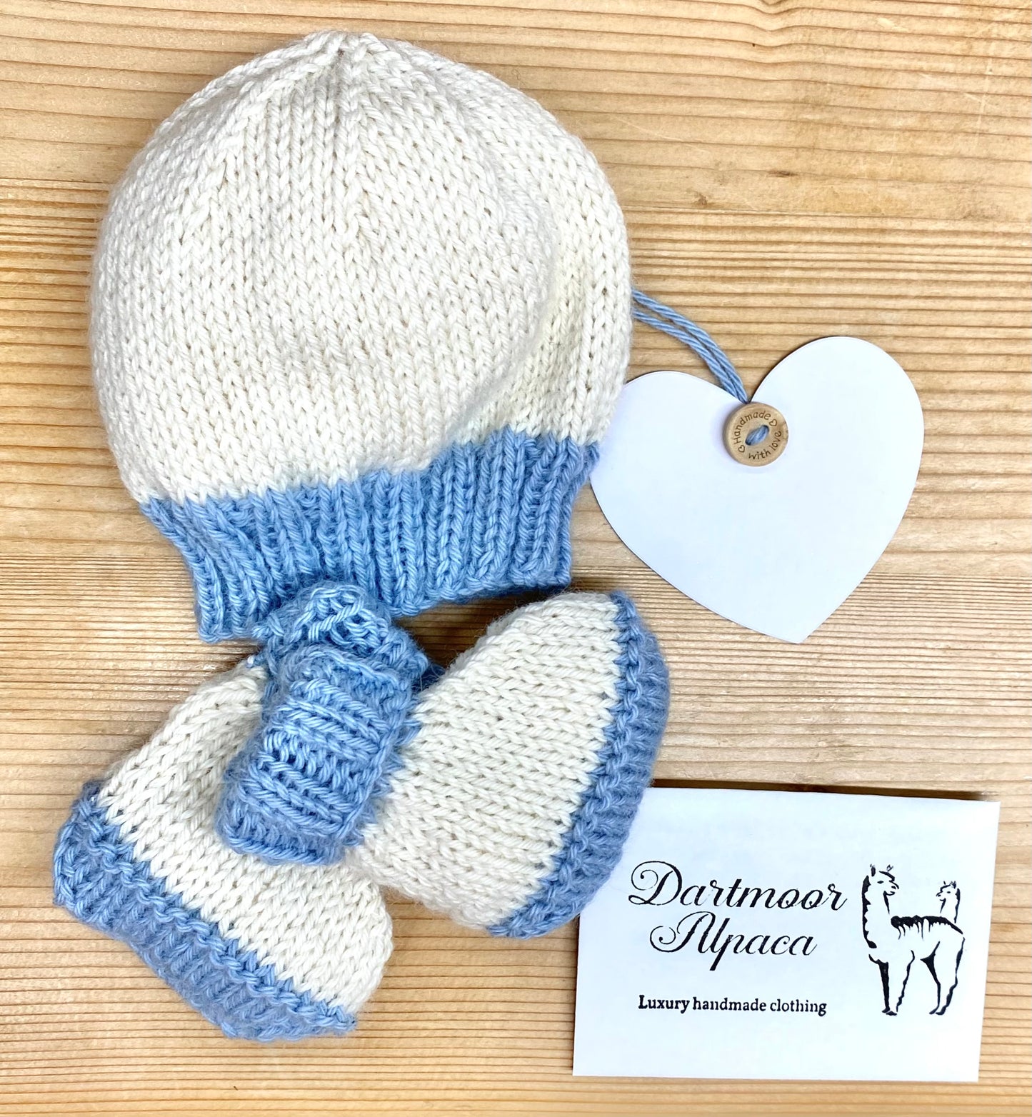Luxury hand knitted alpaca Hugg Hat and Bootie set