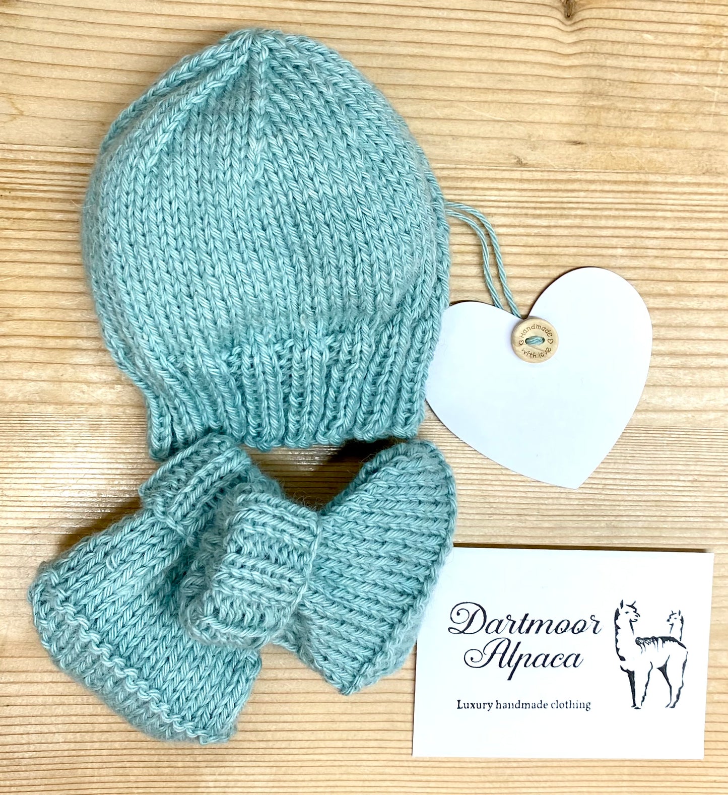 Luxury hand knitted alpaca Hugg Hat and Bootie set