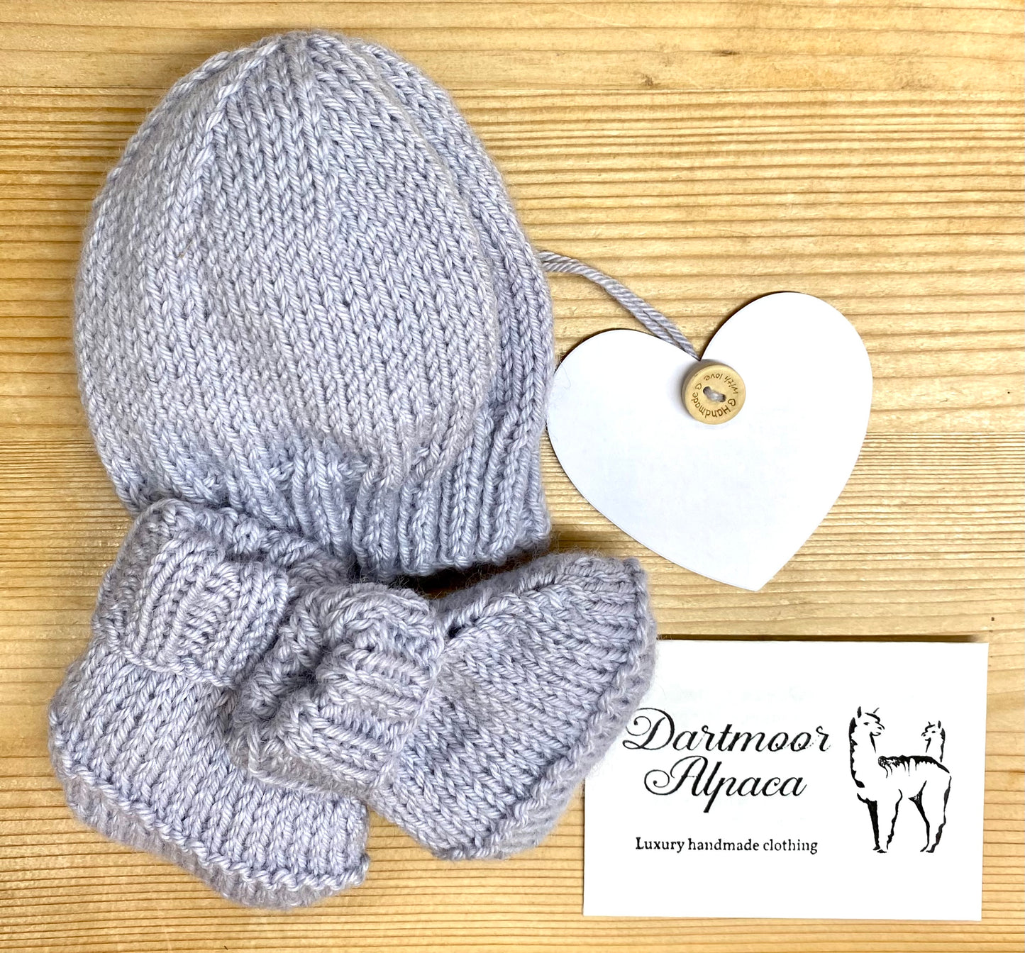 Luxury hand knitted alpaca Hugg Hat and Bootie set